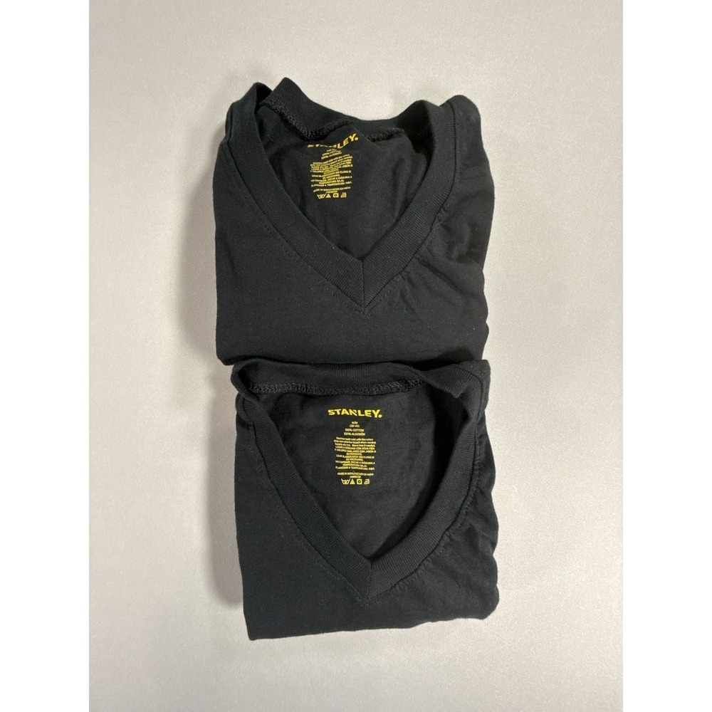 Set of 2 Stanley Black 100% Cotton V-Neck T-Shirt Size M